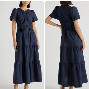 NEW Quince 100% Organic Cotton Poplin Tiered V-Neck Short Sleeve Maxi Dress sz S